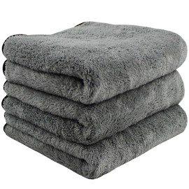 HIDMD Microfibre Car Drying Towels Absorbent Large Car Cleaning Cloths Plush Thick Car Washing Towels Auto Detailing Towels 380gsm 40CM x 60CM 3 Pack Grey