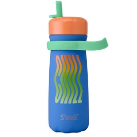 S'well Stainless Steel Kids Traveler with Flip Straw Lid, 16oz, Blue Chill, Triple Layered Vacuum Insulated Containers Keeps Drinks Cold for 24 Hours, BPA Free, Easy Carrying On the Go