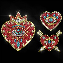 ANATTASOUL Rhinestone Iron on Transfer Evil Eye with Love Bling Diamond Hotfix Patches for Clothes, Large Iron On Sequin Applique for Jeans Jacket Caps Bag T-Shirts Shoes DIY Decor