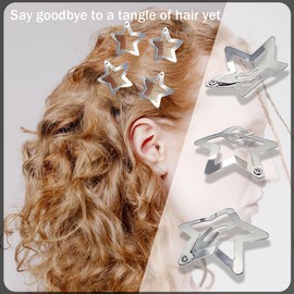 20 Pcs Star Hair Clips, Silver Star Hair Clips, Star Snap Hair Clips, Non Slip Star Hair Accessories, Pentagram Star Clips for Hair, Barrettes Metal Hair Clip, Y2K Hair Accessories for Women Girls