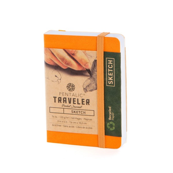 Pentalic 3" x 4" Pocket Sketchbook Traveler Journal, 160 Pages, Orange