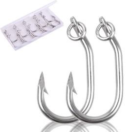 Fishing Saltwater Offset Ringed Circle Hook, 10pcs 4X Strong Big Game Live Bait Hooks with Portable Box for Tuna Catfish Shark Swordfish (4.0#)