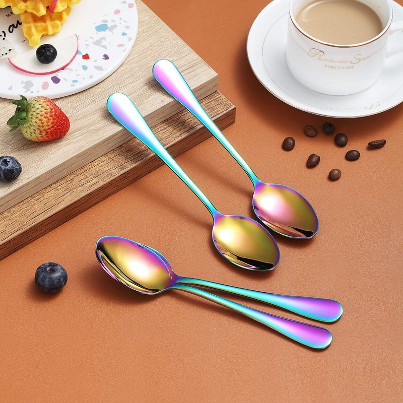 Rainbow Teaspoons 6.5" Set of 4, Berglander Stainless Steel Titanium