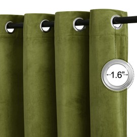 RYB HOME Moss Green Velvet Curtains 108 inches, Heavy Duty Luxurious Window Treatment for Holiday Decor Party Backdrop Stage Privacy Drapes for Home Theater Guest Room, W52 x L108, 2 Panels