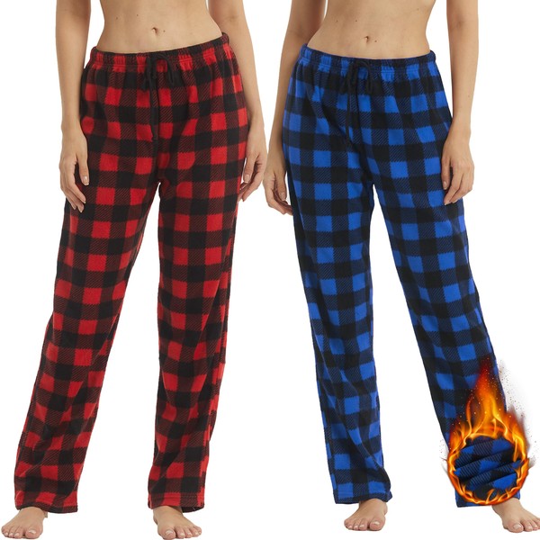 2 Pack Women Pajama Pants Fleece Plaid Pajamas Bottom Soft