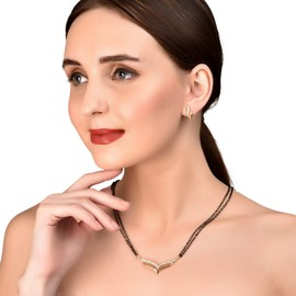 Touchstone Indian Bollywood Style Rhinestone Zirconia CZs Black Beads Symbolic Designer Jewelry Mangalsutra Set in Gold Or White Tone for Women., Rhinestone, No Gemstone