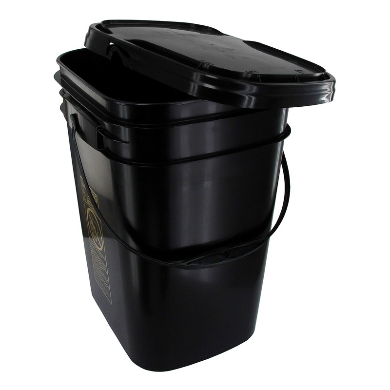 5.3 Gallon Black Rectangular Bucket/Pail with Hinged Snap Lid, 2