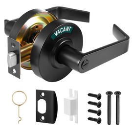 Tandefio Bathroom Indicator Privacy Handle Lock, Vacant Occupied Bathroom Lock, Commercial Door Handle with 3.54" Rosette for Public Restrooms, Satin Chrome (Black)