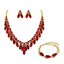Clearine Women's Wedding Jewellery Set Rhinestone Beads Marquise Cluster Crystal Statement Necklace and Earrings Bracelet Clear Silver Tone for Bride, Alloy Steel Crystal Alloy steel, Pearls,