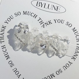 Transparent Silver Handmade Nail Tips Ice Clear Nail Tips - Ballerina / 투명 실버 수제네일팁 얼음 클리어 네일팁 - 발레리나