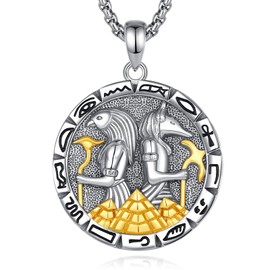 EUDORA Sterling Silver 925 Anubis Chain Isis Locket for Men and Women, Ancient Egypt Grim Reaper Anubis Amulet Energy Necklace Pendant, Vintage Egypt Runes Jewellery Gift for Men Women, Sterling