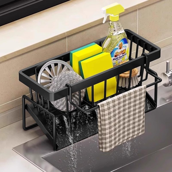 WOGOPRO Sink Organiser, Kitchen Organiser Sponge Holder with Self-Draining Drain