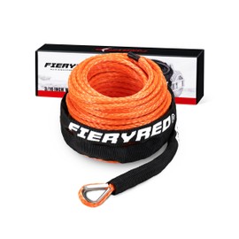 FieryRed 3/16” Winch Rope Cable,50 FT 8500 LBS ATV/UTV Synthetic Winch Rope, Winch Line Replacement with Protective Sleeve Suits for 2000 to 3500 LBS Winch, Orange/Black/Grey Available