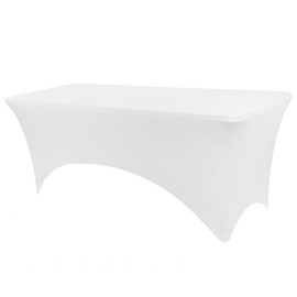 6 Ft Stretchable Tablecloth, Fitted, Washable, Wrinkle Resistant, Stretchable Table Cover for Rectangle Tables with Open Back, Stretch Rectangular Patio Table Cover for Event Wedding Kitchen (White)