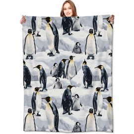 VODRM Penguin Blanket Cute Emperor Penguin Family Throw Blankets,Birthday Gifts for Kids Adult & Animal Lovers,Lightweight Soft Fleece Cozy for Sofa Couch Bed Room Travel Winter Decor 50x60in