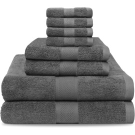 greatwesterntextile 8 PCS DEEP GRAY TOWELS SET SOFT FLUFFY ABSORBENT 100% COTTON GREATWESTERNTE