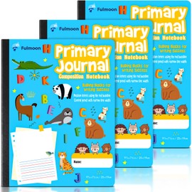 Watersay 3 Pcs Primary Composition Notebook K-2 with Picture Space Primary Journal Grades K-2 Animal Print 50 Sheet (100 Pages) Drawing and Writing Notebook for Preschool, 1st 2nd Grade (Blue Color)