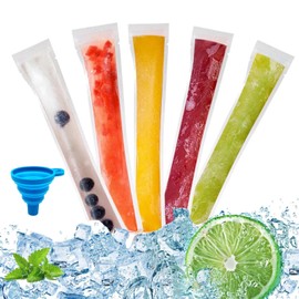 Popsicle Bags, Pack of 100 Water Ice Cream Bags, Ice Lolly Popsicle Moulds Bags, BPA-Free Ice Pop Bags, Water Ice Bags, Popsicle Pouches with Funnel for DIY Yogurt, Juice & Smoothies (5.5 x 28 cm)