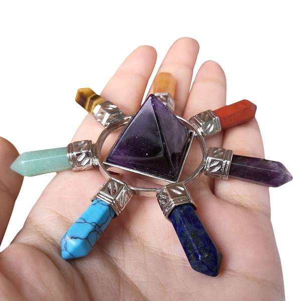 Loveliome Crystals and Healing Stones,7 Reiki Crystal Points Pyramid Energy Generator Chakra Stones Decorate,Amethyst