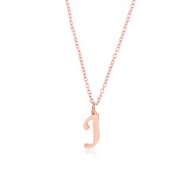 CHOROY Script Rose Gold Initial Necklace 26 Alphabet Letter Pendant Necklace Name Necklace for Women Bridesmaid Jewelry Gift (Rose Gold-J)