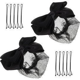 Lurrose 2 Piezas de redecilla para el Cabello con Lazo, Pasador para moño, Clips elásticos de Malla para moño, Tocado para Mujer, Bailarina, Oficina, Enfermera o Personal de Cocina.