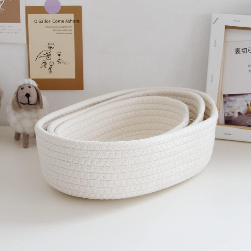 Vivi Bakie Storage Basket 3-Piece Set Cotton Rope Stackable Braided