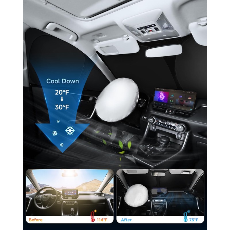 EVOOOR 8PCS Windshield Sun Shade for Toyota Highlander 2015-2020 Accessories-