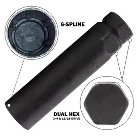 Wheel Accessories Parts 6 Point Spline Drive Tuner Socket Key Tool for 6 Spline Lug Nut. 16.2mm Inner Diameter- Dual Hex Key with 19mm (3/4) and 21mm (13/16)