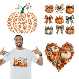 arricraft 4 Pcs Autumn Theme Heat Transfer Film Logo Stickers Set, 4 Styles Harvest Season Pumpkin Pattern Heat Transfer Stickers Iron on Decals for T-Shirts Patches Bags Hats DIY Crafts