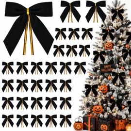 30 Pcs Black Velvet Bows for Christmas Tree, Halloween Tree Decorations