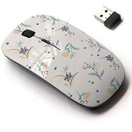 CJCBROES 2.4G Wireless Mouse with Cute Pattern Design for All Laptops and Desktops with Nano Receiver - line Sketch Drawing Embroidery Flowers
