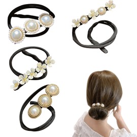 JCUGSBS Pack of 4 Pearl Flower Hair Bun Maker Women's Doughnut Hair Bun Maker Hair Pin Hair Bun Maker Hair Holder Hair Styling Tool Hair Bun Maker Set for Children Girls Women