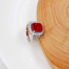 Uloveido White Gold Plated Cushion Cut Simulated Ruby Rings Adjustable,