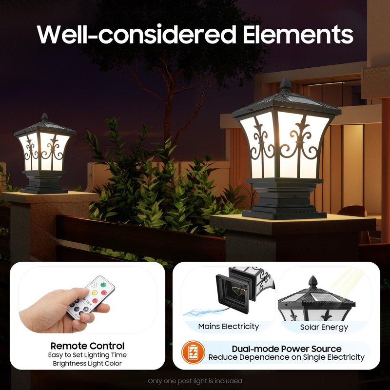 Metal Solar Post Lights Outdoor, LED Post Light Yard Driveway