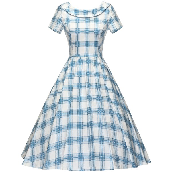 GownTown Vestido vintage de los años 50 para mujer, con lazo, estilo Audrey Hepburn, Escocés azul, XXXL