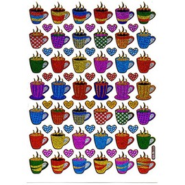 Coffee coffee cup Coloured Stickers 72 Pieces 1 Sheet 135 mm x 100 mm Sticker Craft Party Metallic Look