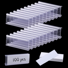 100Pcs Wire Shelf Label Holders with Label Paper Inserts, Label Holder Plastic Shelf Tags Compatible with Metro 1-1/4 inch Shelves, Removable Wire Rack Label Holder Display Clip