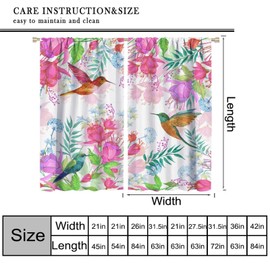 Cortinas florales de primavera de colibrí, acuarela, flores rosadas, mariposas, colibrí, diseño de naturaleza, cortinas de ventana para recámara, sala de estar, cocina, juego de 2 paneles, decoración