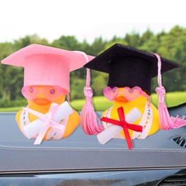 Mwmoeen Lustige Akademiker Gummiente mit Diplom, 2 stück Gummi Ente Auto Armaturenbrett Dekoration mit Graduierung Hut Schärpe Brille Schärpe, Bachelor Geschenk 2025 bei Prüfungen Abschlussfeier