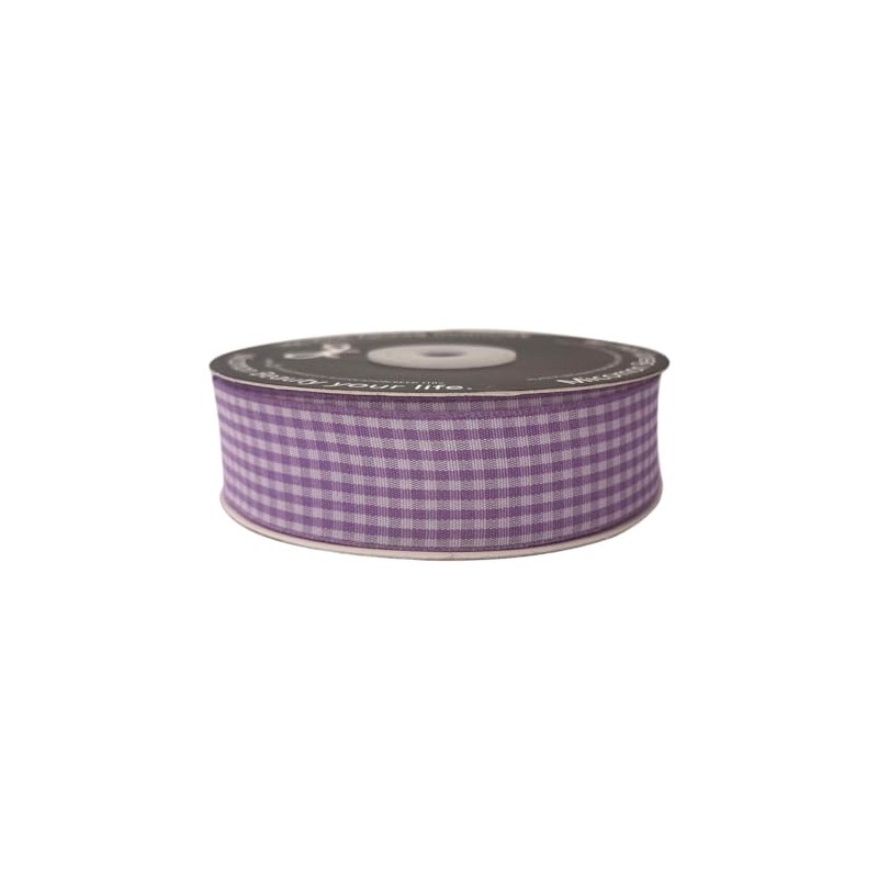 Micomon Purple and White Woven Edge Plaid Ribbon 100% Polyester