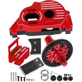 RcarmubWow RC Gearbox &54T Spur Gear Slipper Clutch Upgrades Part for 1/10 KRATON/Outcast 4S V2,SENTON/VORTEKS 223S V4,1/8 Typhon 223S V4,Transimission Cover &54T Gear w/20T 21T Pinions,Red