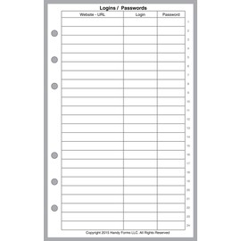 Compact Size Login Password List, Sized and Punched for Franklin Covey Compact Notebook (4.25" x 6.75")