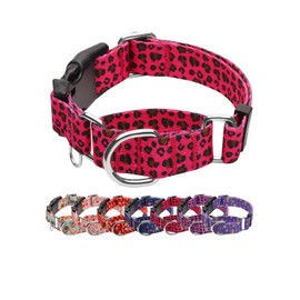 JOOCPUP Martingale Dog Collar with TAG Ring - Adjustable Soft Nylon No-Slip Design for Small, Medium & Large Dogs, Pink Leopard S