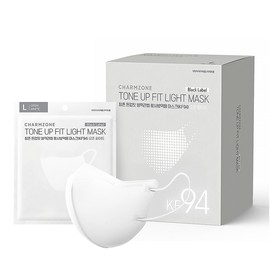 Charmzone Tone Up Fit Black Label Light KF94 Mask for Yellow Dust Protection Large, 25-Pack, 1 Pack, Open White / 참존 톤업핏 블랙라벨 라이트 황사방역용 KF94 마스크 대형, 25개입, 1개, 오픈 화이트