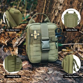 RHINO RESCUE Survival First Aid Kit, Emergency Kit Molle Pouch IFAK Medical Kit for Vehicles Car Camping Backpacking Hiking Hunting Ranger Green