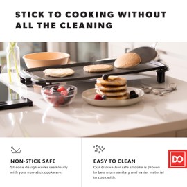 Silicone Turner Pancake Spatula - Nonstick Cookware Safe 600°F Heat-Resistant Flexible & Thin Cooking Flipper for Eggs - Reinforced Stainless Steel Core - BPA Free & Dishwasher Safe by DI ORO