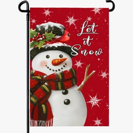 Cryfox Let It Snow Snowman Garden Flags Xmas Garden Flag Double Sided 12X18 Inch Winter Snowflakes Yard Flag for Outside Lawn Yard Christma Decor