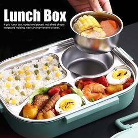 Bento Box, 304 Stainless Steel Lunch Box, Compartment Bento Box, 4‑Grid Portable Bento Box, Food Storage Container for Student Adult(Green)