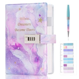 Kutoda Diary with Lock for girls, 192 Pages College Ruled Journal for Girls Ages 8-12, A5 Secret Lock Journal with Pen and Color Notes, Birthday Gifts for Girls, Waterproof Journal with Lock, Purple