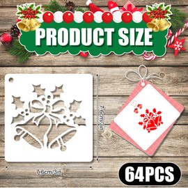 64pcs Christmas Painting Stencils, 3x3in Square Reusable Snowflake Snowmen Elk Christmas Templates for DIY Crafts Christmas Ornament Stencils Decoration Supplies for Glass Windows Paper Wood